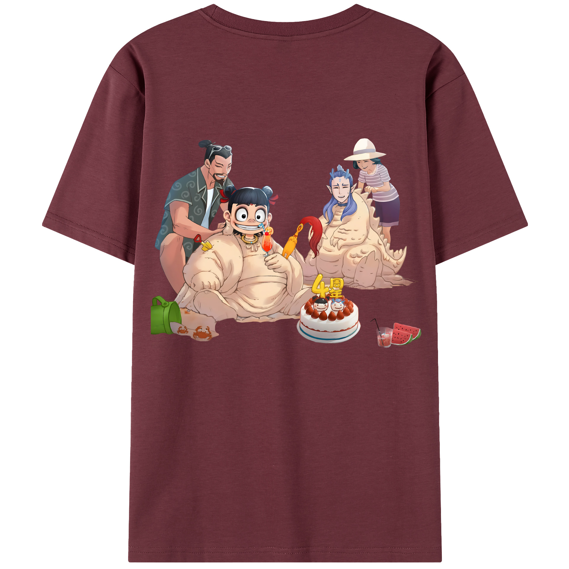 （画像用） Ne Zha 2 ナタ 魔童の大暴れ 綿100％半袖Tシャツ（背面プリント）